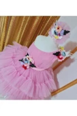 Pembe Tüllü Kabarık Çicek Detaylı Kız Çocuk Abiye Elbise thumbnail 4