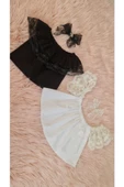 Kız Çocuk Siyah Beyaz Dantel Detaylı Bluz Set - 2