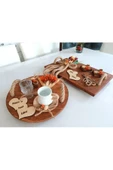 HÜMAİsme Özel Retro Rustik Ahşap Eskitme Söz Nişan Kahve Sunum Damat Tepsisi 2 li Set - 5