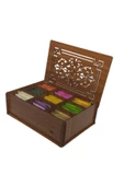 hü ma tasarım ve aksesuarDoğal Ahşap Çay Kutusu 9 Bölmeli Kapaklı Poşet Bitki Çayı Saklama Kabı (tea Box) - 1