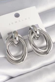 Pirinç Gümüş Renk Oval Sarmal Model Kadın Küpe - TJ-BKP8728 - 1