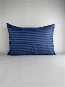 Çizgili Saten Indigo Mavi  2 Adet 50x70 Yastık Kılıfı - 4