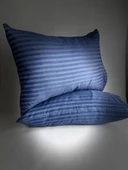 Çizgili Saten Indigo Mavi  2 Adet 50x70 Yastık Kılıfı - 3