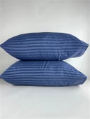 Çizgili Saten Indigo Mavi  2 Adet 50x70 Yastık Kılıfı - 1