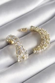 Pirinç Gold Renk Zirkon Taşlı Kadın Küpe - TJ-BKP8625 - 1
