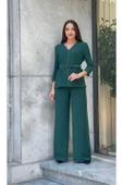 Trend Kadın Özel Tasarım Taşlı Zincir Ve Kemer Detaylı Bluz Pantolon Kadın İkili Takım - 1