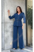 Trend Kadın Özel Tasarım Taşlı Zincir Ve Kemer Detaylı Bluz Pantolon Kadın İkili Takım - 6