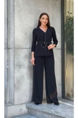 Trend Kadın Özel Tasarım Taşlı Zincir Ve Kemer Detaylı Bluz Pantolon Kadın İkili Takım - 5