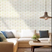 Renkli Duvarlar 70x70cm 1 Adet Kendinden Yapışkanlı Gold Çizgili Altın Beyaz Tuğla Desen Duvar Kağıdı Paneli NW176 - 3