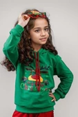 Kız Erkek Merry Christmas ve Geyik Baskılı Yeni Yıl Yeşil Eşofman Takım - 2
