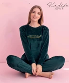 Pijamerry Kadın Kışlık Bisiklet Yaka Kadife Pijama Takımı 3025P - 1 Adet  M Petrol thumbnail 2