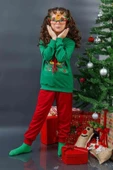 Kız Erkek Merry Christmas ve Geyik Baskılı Yeni Yıl Yeşil Eşofman Takım - 4