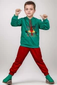 Kız Erkek Merry Christmas ve Geyik Baskılı Yeni Yıl Yeşil Eşofman Takım - 5