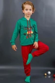 Kız Erkek Merry Christmas ve Geyik Baskılı Yeni Yıl Yeşil Eşofman Takım - 6