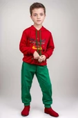 Kız Erkek Merry Christmas ve Geyik Baskılı Yeni Yıl Kırmızı Eşofman Takım - 1