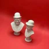 3D Laurel & Hardy Büst - Figür - 10 cm Mermer Görünümlü - 7