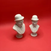 3D Laurel & Hardy Büst - Figür - 10 cm Mermer Görünümlü - 2