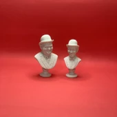 3D Laurel & Hardy Büst - Figür - 10 cm Mermer Görünümlü - 5