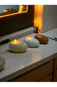 Three Drops Dekoratif Beton Tealight Mumluk 3'lü Set | Alaçatı-Baby Blue-Karamel | - 1