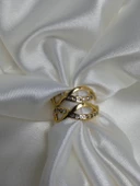 Jade'm Gold Zirkon taşlı ayarlana bilir bayan yüzük - 1