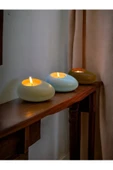 Three Drops Dekoratif Beton Tealight Mumluk 3'lü Set | Alaçatı-Baby Blue-Karamel | - 2