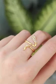 Pirinç Gold Renk Ayarlanabilir Zirkon Taşlı Yılan Yüzük - TJ-BYK3188 - 1