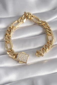 Gold Renk Zirkon Taşlı Zincir VIP Exclusive Seri Gurmet Model Kadın - TJ-BB5917 - 1