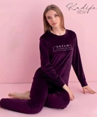 Pijamerry Kadın Kışlık Bisiklet Yaka Kadife Pijama Takımı 3041M - 1 Adet  L Mor - 2