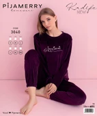 Pijamerry Kadın Kışlık Bisiklet Yaka Kadife Pijama Takımı 3040M - 1 Adet  S Mor - 3