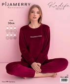 Pijamerry Kadın Kışlık Bisiklet Yaka Kadife Pijama Takımı 3044B - 1 Adet  M Bordo - 3