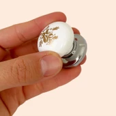 Yasemin Kulp Beyaz Polimer Düğme Kulp Krom Tablalı Mobilya Mutfak Dolabı Çekmece Kulbu Kulpları - 3