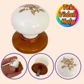 Yasemin Kulp Beyaz Polimer Düğme Kulp Bakır Tablalı Mobilya Mutfak Dolabı Çekmece Kulbu Kulpları thumbnail 1