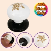 Yasemin Kulp Beyaz Polimer Düğme Kulp Siyah Tablalı Mobilya Mutfak Dolabı Çekmece Kulbu Kulpları thumbnail 1