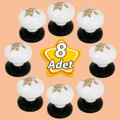 8 Adet Yasemin Kulp Beyaz Polimer Düğme Kulp Siyah Tablalı Mobilya Mutfak Dolabı Çekmece Kulbu Kulpları thumbnail 1