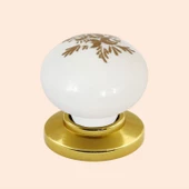 Yasemin Kulp Beyaz Polimer Düğme Kulp Altın Tablalı Mobilya Mutfak Dolabı Çekmece Kulbu Kulpları thumbnail 6