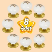 8 Adet Yasemin Kulp Beyaz Polimer Düğme Kulp Altın Tablalı Mobilya Mutfak Dolabı Çekmece Kulbu Kulpları thumbnail 1