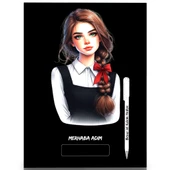Siyah Sayfalı Defter A4-A5 Güzel KIZ (60 Sayfa) Beyaz Kalem Hediyeli - 1