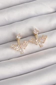 Pirinç Gold Renk Zirkon Taşlı V Model Küpe - TJ-BKP9291 - 1