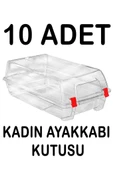 Plastik 10 Adet Şeffaf Kadın Ayakkabı Saklama Kutusu - 1
