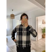 Lucky Life Kadın Uzun Kollu önden Fermuarlı Ekose Desenli Ceket - 1