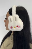 Beyaz Renk Tavşan Figürlü Peluş Kulaklık - 2