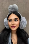 Gri Renk Kurdele Figürlü Peluş Kulaklık - 1