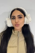 Beyaz Renk Tavşan Figürlü Peluş Kulaklık - 1