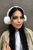 Beyaz Renk Tilki Figürlü Peluş Kulaklık - 1