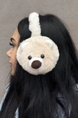 Krem Renk Ayıcık Figürlü Peluş Kulaklık - 2