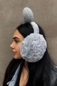 Gri Renk Kurdele Figürlü Peluş Kulaklık - 3