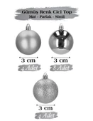 Yılbaşı Top Süs 3 Cm Mat Simli Parlak Gümüş 16lı - 2