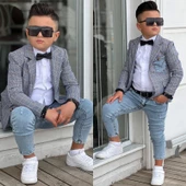 Uğurböceğiçocuk Ekose Denim Detaylı 5 Parça Erkek Çocuk Takım - 7