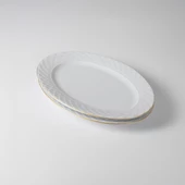 GÜRAL PORSELEN Alfa 2 Parça 25 Cm Kayık Tabak Mat Altın File - 1