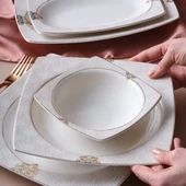 GÜRAL PORSELEN Caroline 54 Parça 12 Kişilik Kare Yemek Takımı  5994 - 3